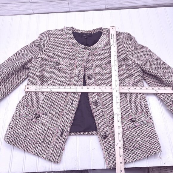 Talbots Tweed Jacket Womens Size 12 Multicolor Pink/Green/Black Cotton Blend - Picture 5 of 5